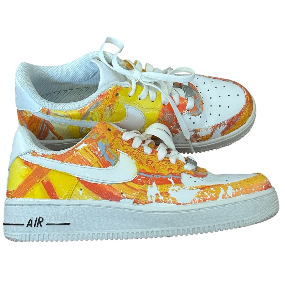 Nike Air Force 1 Low Orange Yellow Paint Splatter Sneakers AF1 Size 8